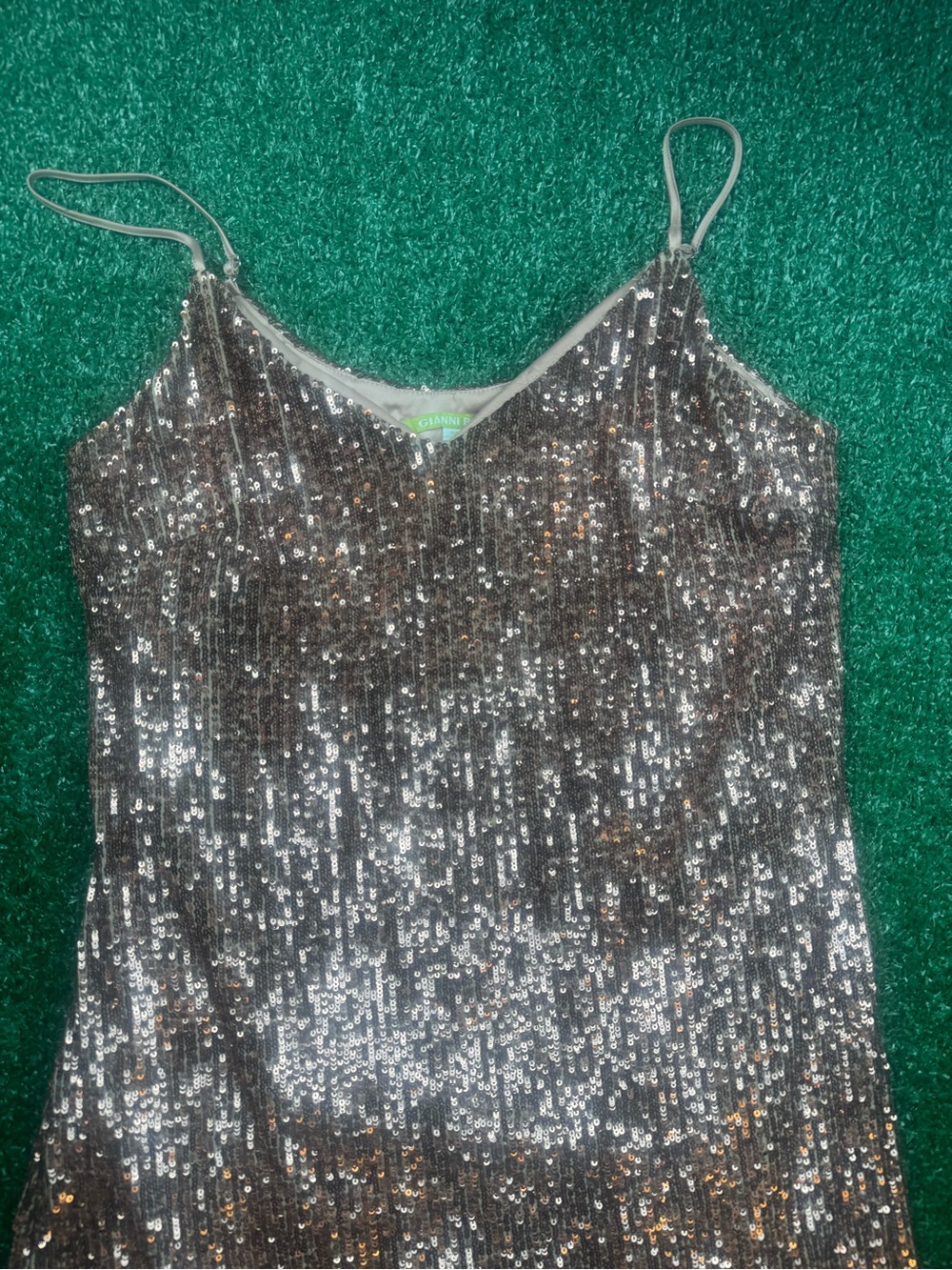 Gianni Bini Bronze Sequin V-Neck Dress - Picture 2 of 5